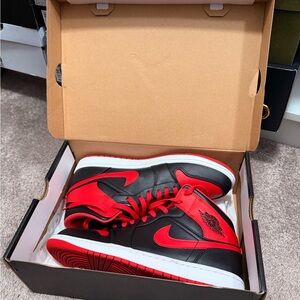 Air Jordan 1 Mid Black and Red Sneakers